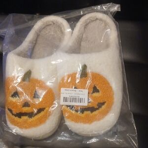 White and Orange Plush Pumpkin Slippers